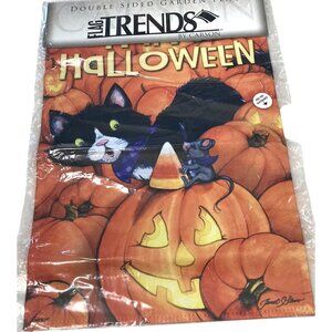 Happy Halloween Fall Garden Flag Pumpkin Black Cat Mouse Farm Rustic Home Decor